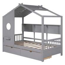 Wooden Twin Size House Bed With 2 Drawers,Kids Bed With Storage Shelf, Gray - Grey - View 6