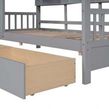 Wooden Twin Size House Bed With 2 Drawers,Kids Bed With Storage Shelf, Gray - Grey - View 11