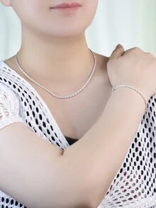 Fashionable & Simple Silver Men's Necklace And Bracelet Set - Silver - View 1