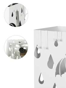SONGMICS Paragüero de Metal, Soporte de Paraguas, con Bandeja de Goteo y 4 Ganchos, 15,5 x 15,5 x 49 cm, Blanco - Blanco - Ver 3