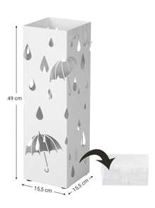 SONGMICS Paragüero de Metal, Soporte de Paraguas, con Bandeja de Goteo y 4 Ganchos, 15,5 x 15,5 x 49 cm, Blanco - Blanco - Ver 7