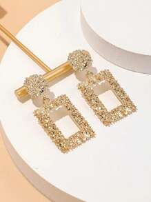 1 par de pintura en aerosol cuadrada geométrica texturizada de aleación de estilo Retro y pendientes galvanizados para mujer, uso diario