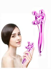 4D 滾輪紫色按摩儀手動 V 型臉部拉提 4 輪 Y 型滾輪 360 旋轉消脂保養工具