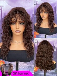 Brown wig with bangs, Natural Messy Medium Length Curly Hair, Synthetic Wig, Suitable For Daily Gatherings And Halloween Wigs