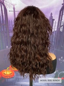 Brown wig with bangs, Natural Messy Medium Length Curly Hair, Synthetic Wig, Suitable For Daily Gatherings And Halloween Wigs
