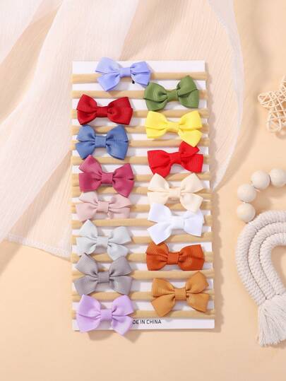 15pcs Solid Color Cute Bowknot Elastic Children's Headband For Kids Love Valentine