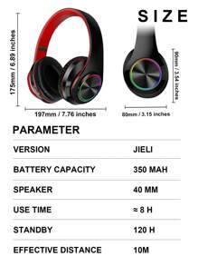 Audífonos Over-ear Con Luz Led De Respiración 7 Colores, Diseño Plegable, Ranura Para Tarjeta Microsd, Bajo Profundo, Usb C, Inalámbrico, Adecuado Para Teléfonos Móviles, Aprendizaje En Línea De Estudiantes, Regalo Asequible - Ver 2