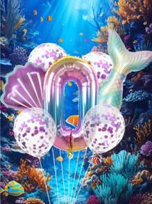 卡通美人魚尾巴形狀氣球,生日派對裝飾用品,兒童生日鋁箔閃光彩帶氣球 - 紫色 - 查看 1