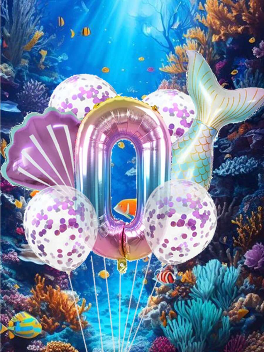 卡通美人魚尾巴形狀氣球,生日派對裝飾用品,兒童生日鋁箔閃光彩帶氣球 - 紫色 - 查看 1