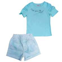 Conjunto Blusa Verde Shorts Branco Mesclado Infantil
