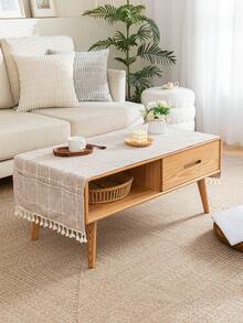 Mantel De Poliéster A Cuadros Con Bolsillos De Estilo Simple Para La Mesa De Café En Color Beige-marrón, Adecuado Para Decoración De Interior - Caqui - Ver 4