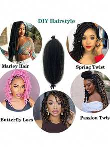 18寸/24寸 瑪莉扭轉髮單片頭裝交織髮,預分拆彈性非洲扭曲髮,髮辮天然黑春季扭曲髮,適用於女性 (18寸,24寸1b)