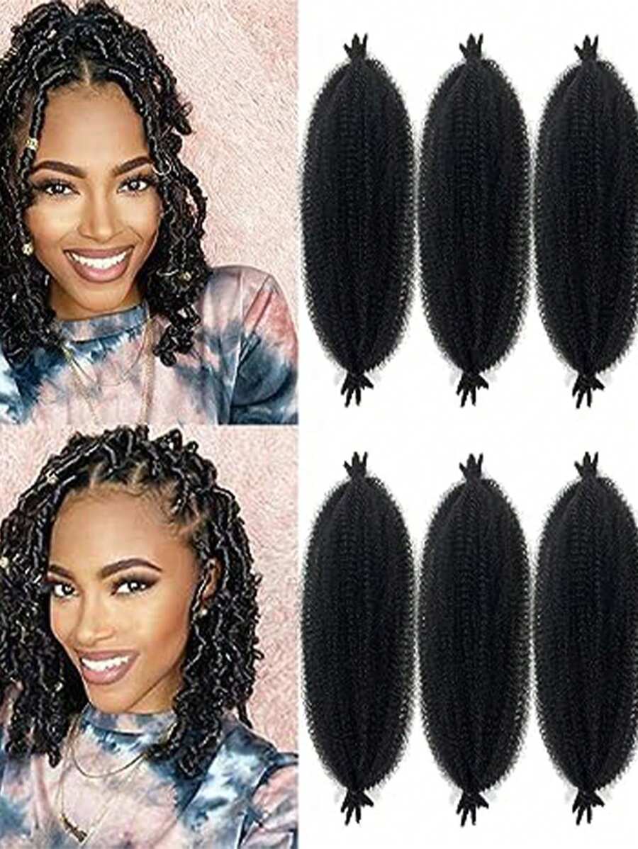 18寸/24寸 瑪莉扭轉髮單片頭裝交織髮,預分拆彈性非洲扭曲髮,髮辮天然黑春季扭曲髮,適用於女性 (18寸,24寸1b)