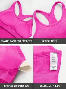 Top De Sujetador Deportivo Acolchado Sin Mangas - Rosa Fucsia - Ver 4