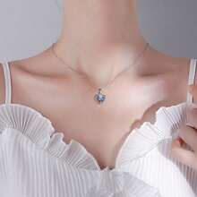 1條銀鍍永恆之心女項鍊,高檔藍色心形海洋心鎖骨鍊飾愛之裝飾 - 寶藍色 - 查看 2