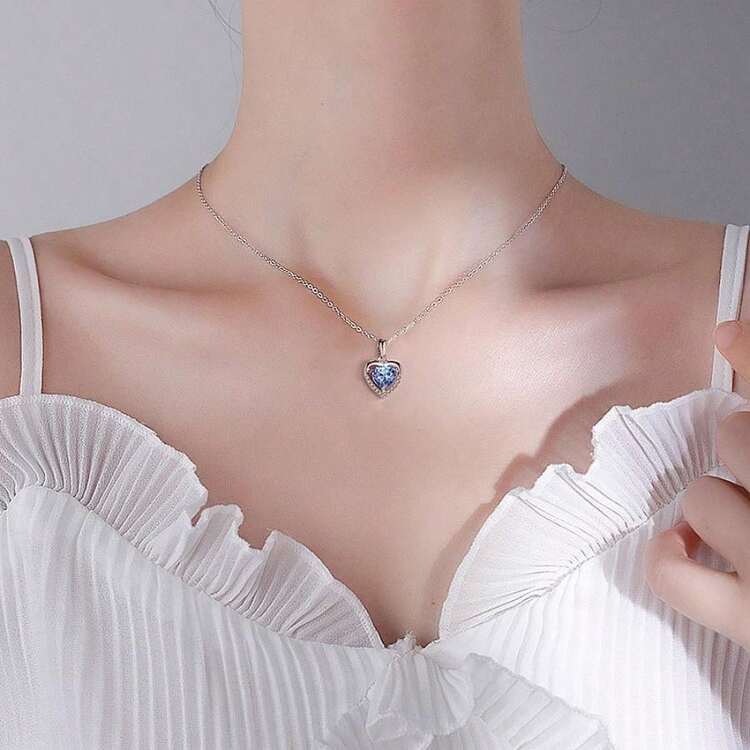 1 Miếng Vĩnh cửu Tim Dây chuyền Đối với phụ nữ , Cao cấp Xanh Hình trái tim Đại dương Tim Xương quai xanh Chuỗi Phụ kiện Love Đồ trang trí - Xanh đậm - Xem 2
