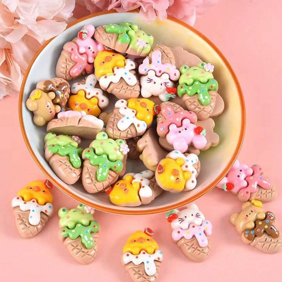 10 chiếc mô phỏng hình động vật dễ thương hình que kem nhà bếp bằng nhựa Polyresin Mặt dây chuyền tự làm để làm đồ trang sức tự làm Quà tặng cá nhân Trang trí tự làm - Nhiều màu - Xem 1