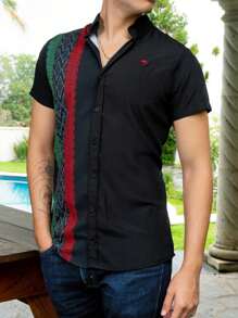 Camisa Hombre Casual Slim Fit Guayabera Negro Tricolor Sty2 - Blanco - Ver 2