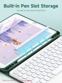 触摸键盘保护套兼容 iPad 10.2 第 9/8/7 代，兼容三星 Galaxy Tab A8 10.5，带铅笔架键盘 - 綠色 - 查看 7