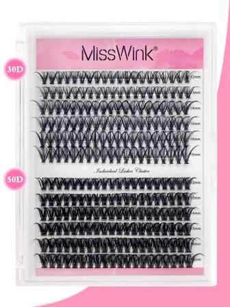 Miss Wink 30D+50D Natural Looking Individual Faux Mink Eyelash Extensions, 12-16mm Mixed, 12 Rows/240 Pieces, Waterproof, Curly, Thick, Adheres Closely To Eyes For Long-Lasting 3D Effect, Suitable For Light Makeup To Full Makeup, Daily Or Outings Lash Clusters,Eye Lash Clusters,Individual Eyelashes,Lashes,Fake Lashes