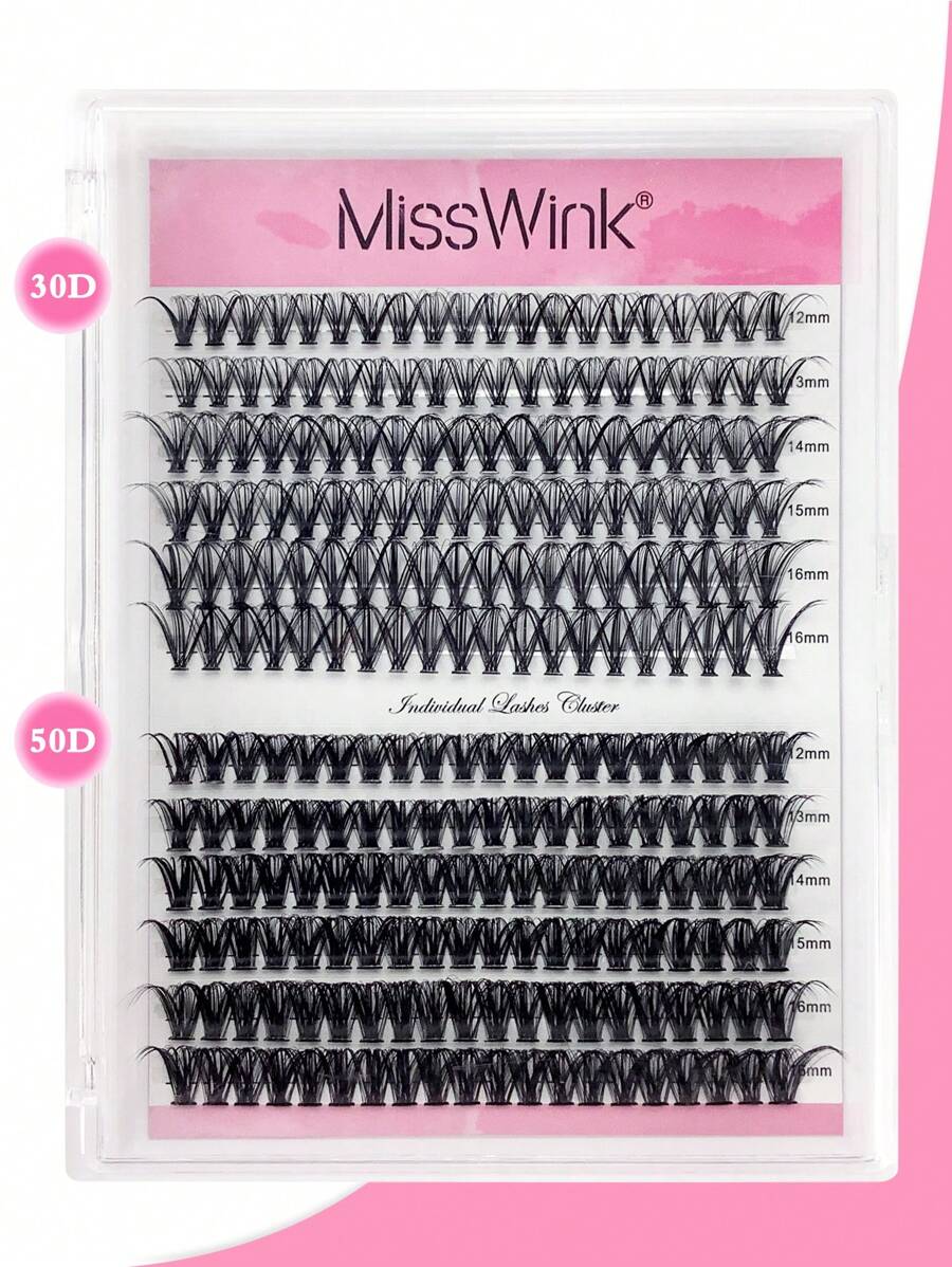 Miss Wink 30D+50D 自然款单根假睫毛，12-16mm 混合长度，12 排/240 片，防水，卷翘浓密，贴合眼部，持久 3D 效果，适合淡妆至浓妆，日常或特殊场合佩戴