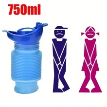 1 pieza Botella de orina retráctil portátil, bolsa de orina portátil para exteriores, inodoro portátil para adultos y niños para viajes en automóvil, transporte, campamento, senderismo, orinales de emergencia de 750ml, artículos esenciales de viaje