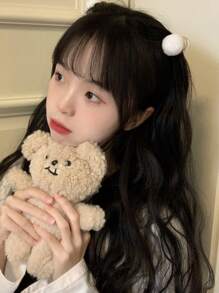 2 件套女士发饰白色可爱毛球发夹，清新甜美女孩造型工具，发爪发夹发夹发夹发夹发夹，优雅，爪夹秋冬度假装女士