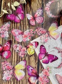 1 包/30 件蝴蝶、月亮、花朵拼貼防水貼紙,適合剪貼簿、日記、diy 裝飾 - 彩色 - 查看 3