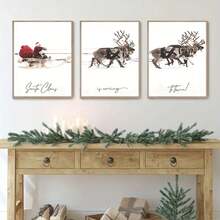 FajerminArt 3入組雪景馴鹿梅花鹿聖誕老人海報,禮品鎮藝術畫布,聖誕節牆藝術,適用於客廳家飾,不含相框 - 彩色 - 查看 2