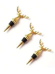 1 件时尚圣诞鹿头形金色酒瓶塞，适合圣诞节、圣诞礼物、圣诞快乐 - 金色 - 查看 2