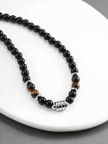 Magic Fish 1入時尚石珠項鍊,適用於父親節,為時尚造型增添精美禮物,派對必備 - 黑色 - 查看 4