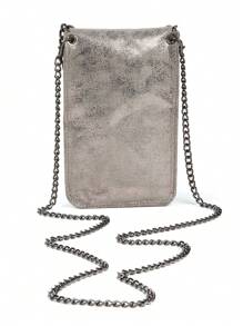 Fashionable Unique Personality Metallic Feeling Flash Soft Fabric Style Phone Bag,Rock,Gothic,Iron Chain,Corduroy,Multifunctional Crossbody Shoulder Bag Suit For Ladies To Pair With Daily Outfit,Dating,Shopping, Funky, Punk & Bag For Street Wear, 2000s Fashion Style Bag For Women