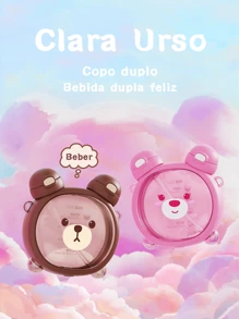 750ml Garrafa De Água Lovely Bear Double Drinking Kettle Copo Para Pipetas De Grande Capacidade Tritan Copolyester Bico De Silicone