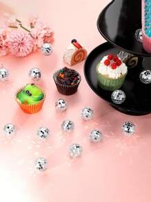 20入組迷你銀色迪斯科球掛飾,反光鏡面球,70年代迪斯科派對裝飾用品,適用於聖誕佳節 - 銀色 - 查看 2