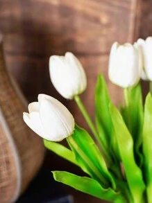 10入組白色鬱金香人工花,塑料乾花花束,適用於家居裝飾客廳餐桌擺設 - 白色 - 查看 2