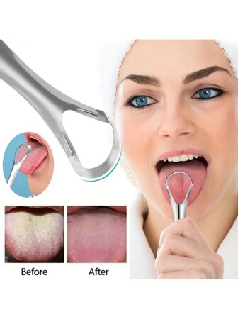 1 pieza Raspador de lengua de acero inoxidable para reducir el mal aliento - Compacto y portátil, limpia efectivamente tu lengua