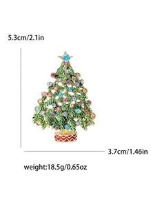 1pc Fashionable Rhinestone Christmas Tree Shaped Brooch Suitable For Christmas Wearing - Green - View 7