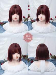 alicegarden 1 Piece Synthetic Heat-Resistant,Short Straight Wig With Bangs In Red Wigs , 12 Inches Long, Made From Fiber, Stylish Wigs, Natural And Realistic Wig - Burgundy - View 7
