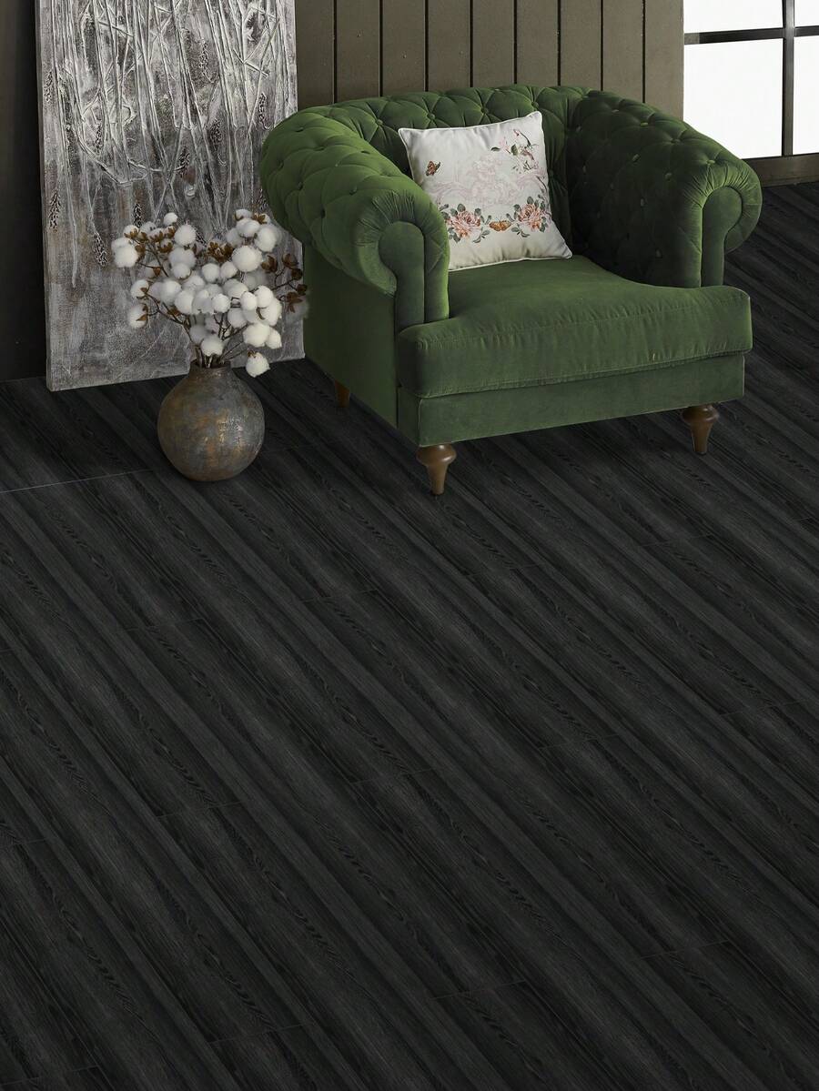 1 卷黑橡木纹耐磨地板贴纸家居装饰浅色木纹防水防滑瓷砖贴自粘防潮墙贴 47.24x7.1 英寸地板砖地板砖自粘地砖剥离粘贴客厅装饰房间装饰厨房 - 黑色 - 查看 1