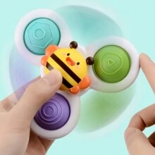 3 pièces/set Jouet toupie avec ventouse bébé au design de dessin animé, fileur de doigt en ABS, anneau de dentition durable pour l'éducation précoce, le développement cognitif et l'exercice des doigts. Convient pour une utilisation quotidienne dans la salle de bain