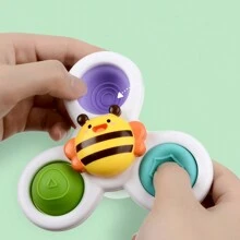 3 pièces/set Jouet toupie avec ventouse bébé au design de dessin animé, fileur de doigt en ABS, anneau de dentition durable pour l'éducation précoce, le développement cognitif et l'exercice des doigts. Convient pour une utilisation quotidienne dans la salle de bain