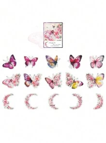 1 包/30 件蝴蝶、月亮、花朵拼貼防水貼紙,適合剪貼簿、日記、diy 裝飾 - 彩色 - 查看 6