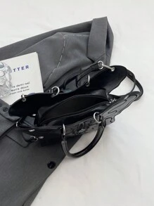 OULAILI 1只時尚黑色蝴蝶造型手提包,帶可調節肩帶 - 黑色 - 查看 6