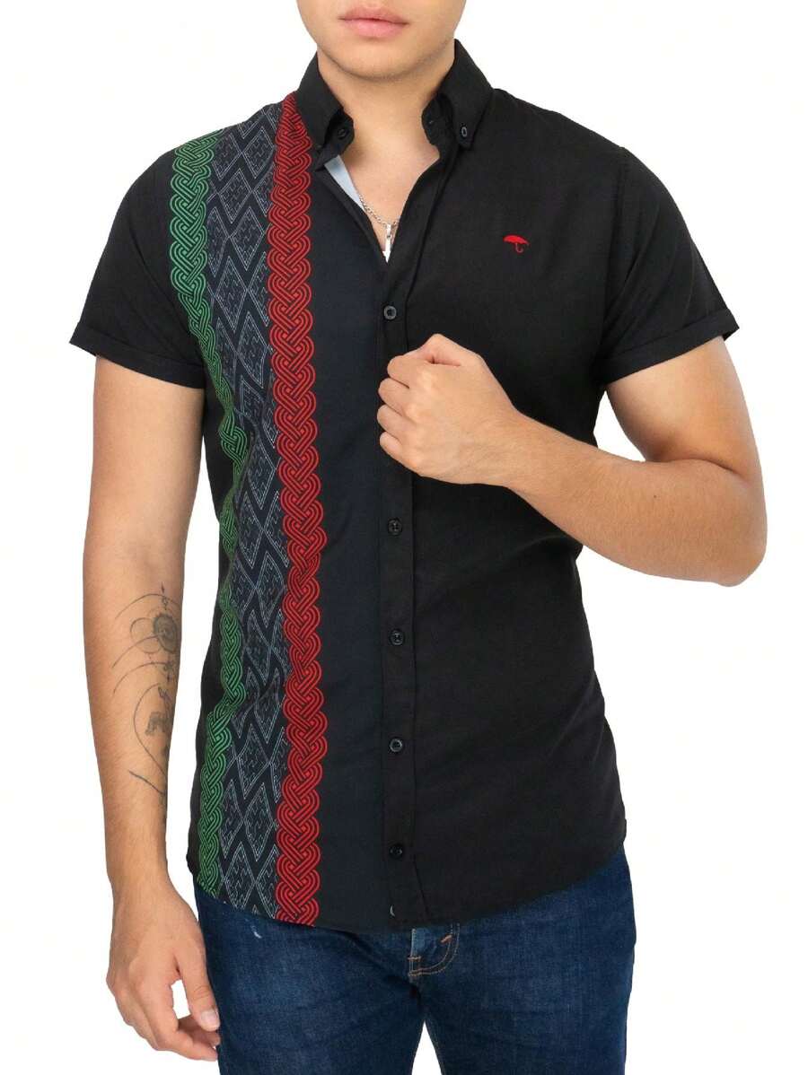 Camisa Hombre Casual Slim Fit Guayabera Negro Tricolor Sty2 - Blanco - Ver 1