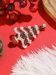 1pc Fashionable Rhinestone Christmas Tree Shaped Brooch Suitable For Christmas Day Wearing - Multicolor - View 4