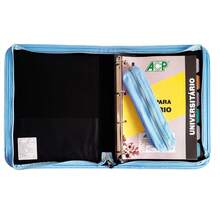 Fichário Universitário 4 Argolas Sweet Pastel Com Estojo - Azul - Visão 2