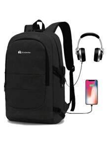 Mochila Antirrobo con Contraseña de Código, Para laptop de 15.6" con Puerto USB y Audífonos. Impermeable ideal para Mujeres y Hombres Modernos. Bluelander. - Negro - Ver 1