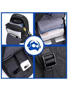 Mochila Antirrobo con Contraseña de Código, Para laptop de 15.6" con Puerto USB y Audífonos. Impermeable ideal para Mujeres y Hombres Modernos. Bluelander. - Negro - Ver 6