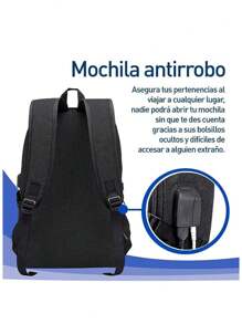 Mochila Antirrobo con Contraseña de Código, Para laptop de 15.6" con Puerto USB y Audífonos. Impermeable ideal para Mujeres y Hombres Modernos. Bluelander. - Negro - Ver 2