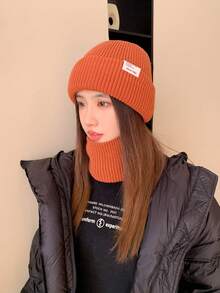 1頂女式針織貝雷帽,橘色,冬季暖和毛絨毛線帽,適用於日常穿著 - 紅色 - 查看 2